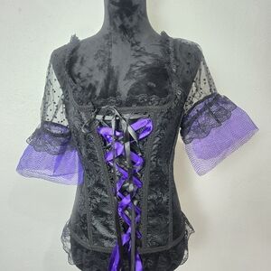 Black and Purple Lace Corset Top Gothic Medieval Plus Size XXL Cosplay Costume